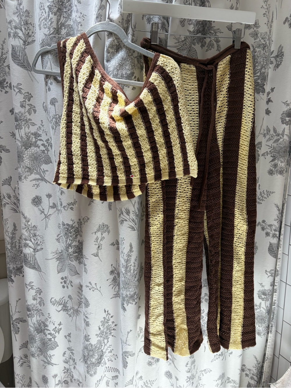 Free people Striped Crochet Two-Piece Set in Brown and Cream